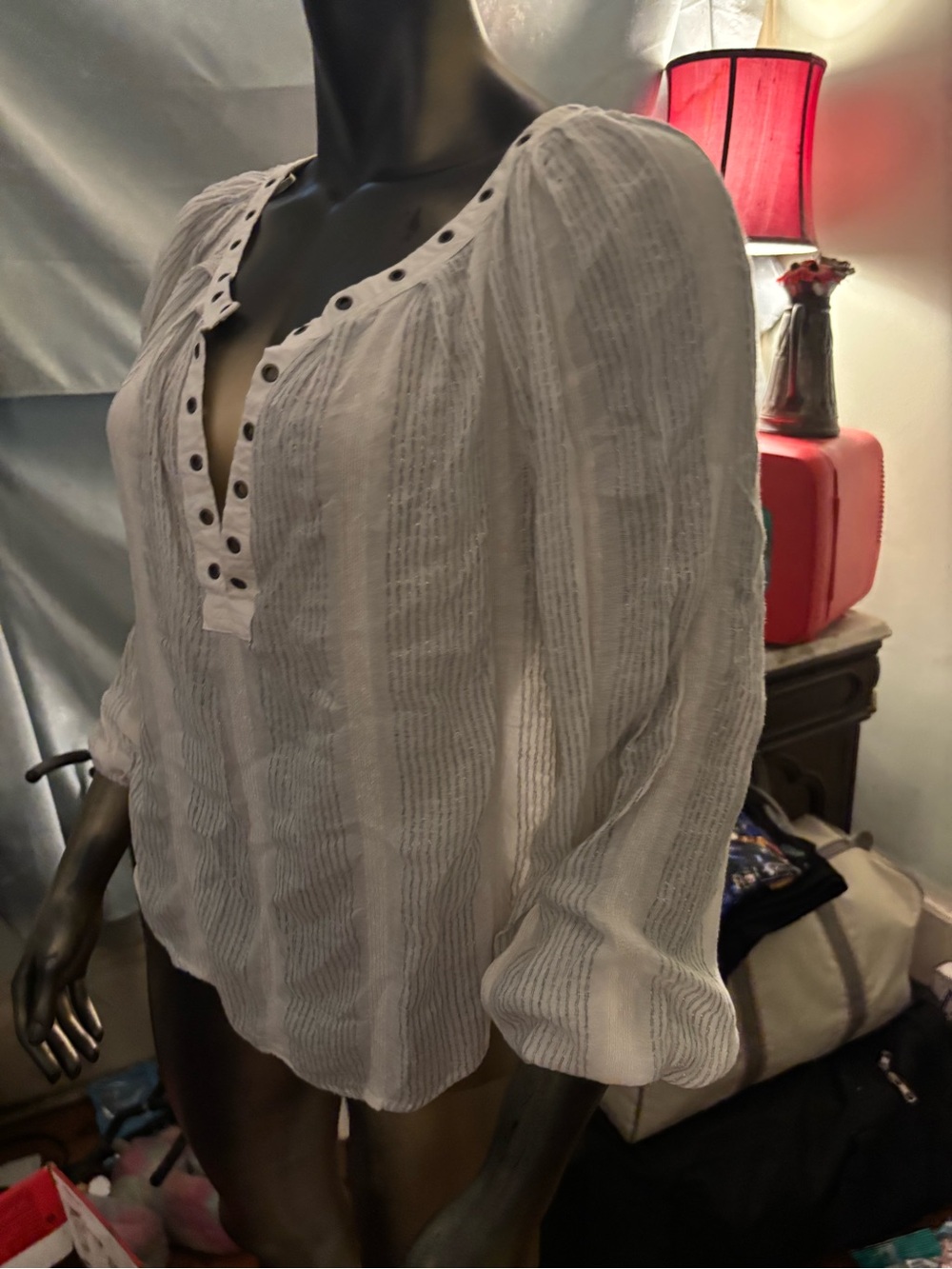 Free People Ivory Peasant Blouse with Eyelet Trim - Picture 4 of 7